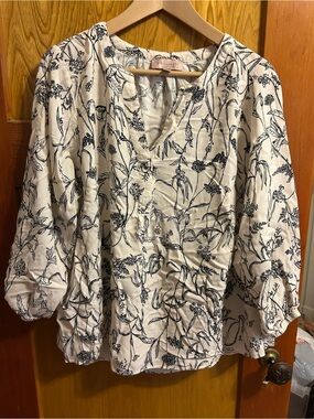 Philosophy Cream Blouse with Navy Botanical Print
